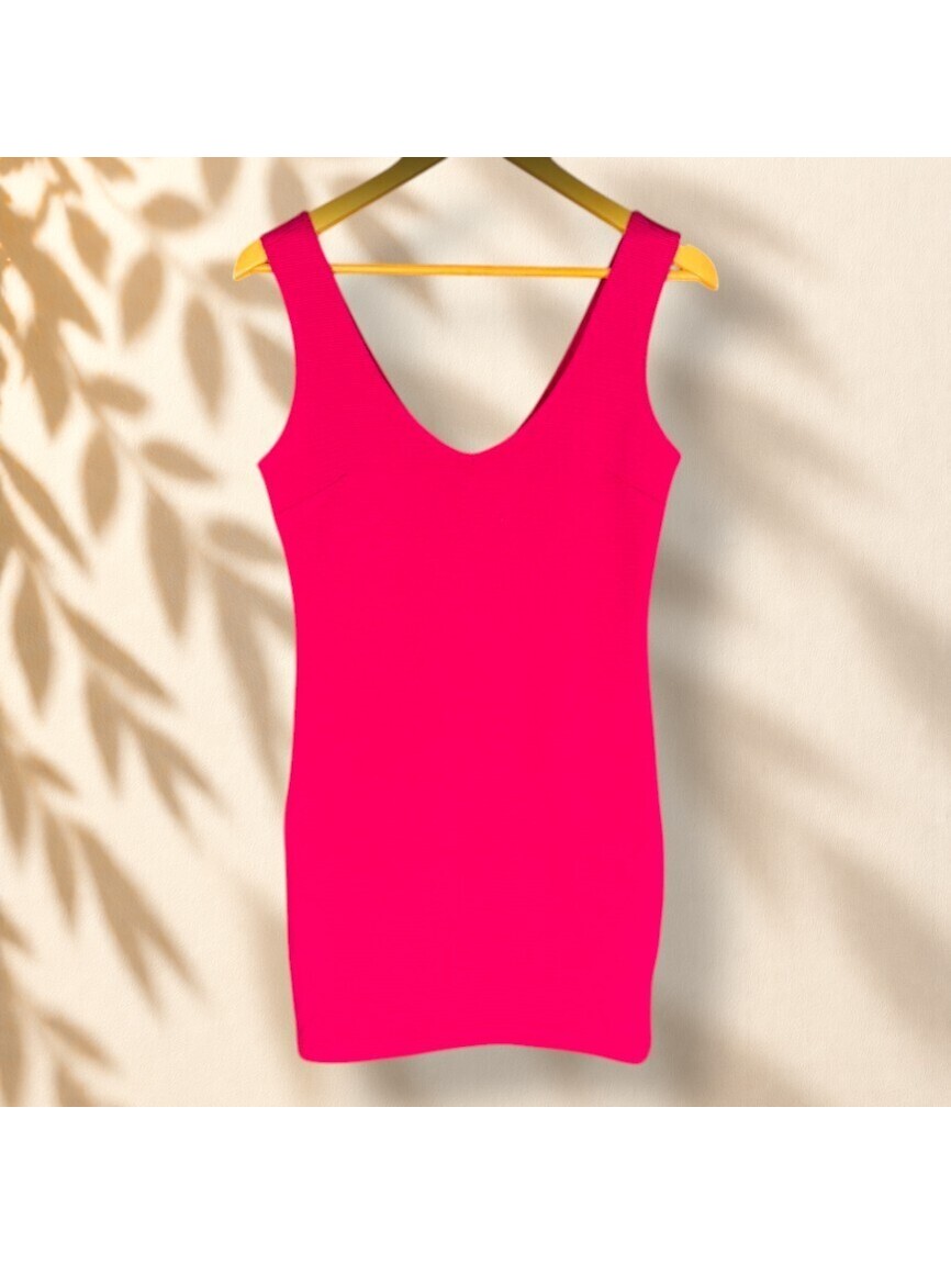 Forever 21 Mini Dress Women M Medium Pink Short V-Neck Zipper Stretch Casual